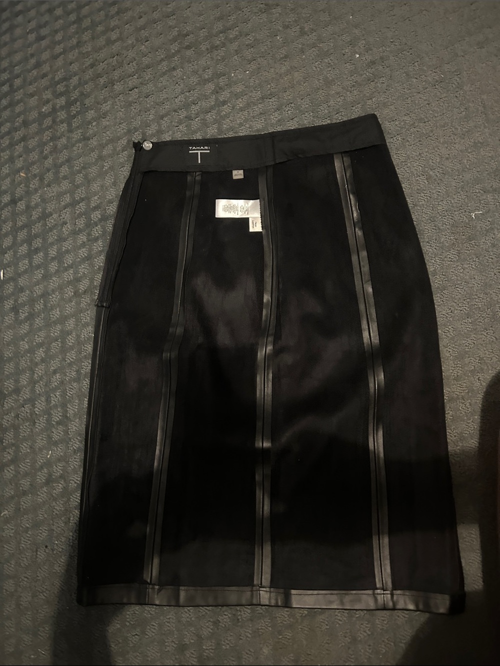 Tahari Black Faux Leather Panel Pencil Skirt - Picture 3 of 9